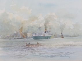 Jack Pountney, Thames docklands scene, watercolour, signed, 27cm x 36cm, framed Good condition
