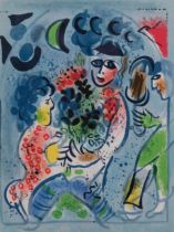 Marc Chagall, 3 figures, lithograph cover 75 for Vol 3 Mourlot 577, sheet 31cm x 24cm, framed Good