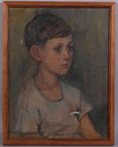 Mid-20th century portrait of a boy, oil on canvas, indistinctly signed, 46cm x 36cm, framed Small