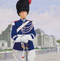 John Berry (1920 - 2009), Royal Guard, original gouache illustration, image 30cm x 30cm, unframed