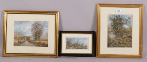 John Hughes, 3 Kent scenes, coloured pastels, all signed, largest 20cm x 15cm, framed (3) Good