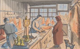 Edward Bawden (1903 - 1989), the butcher/the tailor, colour lithograph, published by the Curwen