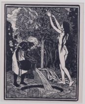 Gwen Raverat (1885-1957), wood engraving on paper, Bathsheba, 15cm x 12 cm, mounted, glazed and