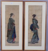 Chinese School, 4 full-length portraits, watercolour on silk, circa 1900, image 84cm x 29cm,