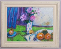 Contemporary still life, oil on board, unsigned, 45cm x 58cm, framed Good condition