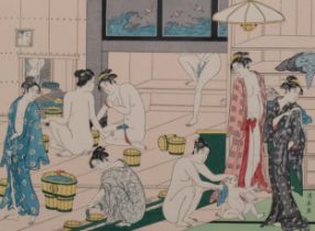 Kiyonaga Torii (1752-1815), woodcut in colours on paper, Interior of a Women’s Bath House Where a