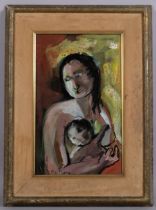 Margarita de Mena (Cuban artist), woman and child, oil on board, signed and date '57, 38cm x 23cm,