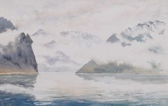 Anthony Hill, Bjordal, Norway, watercolour, signed and dated 1983, 30cm x 46cm, framed 1 small fox