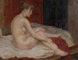 Alastair Flattely (1922 - 2009), nude life study, oil on canvas, signed, 70cm x 90cm, framed Good