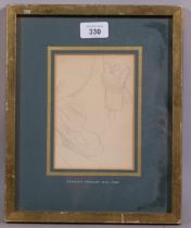 Stanley Spencer (1891 - 1959), sheet of pencil sketches on paper, 15cm x 10cm, framed Very slight