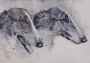 Kurt Meyer Eberhardt, 2 Borzoi dogs, etchings, signed in pencil, image 34cm x 48cm, framed Even