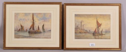 Charles Harvey, barges on the Thames, pair of watercolours, signed, 16cm x 24cm, framed Good