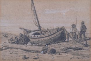 Ebenezer Wake Cook (1843 - 1926), Catalan fishing boats, pencil/chalk on paper, signed with