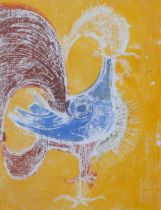 Mid-20th century study of a cockerel, colour monoprint, unsigned, image 41cm x 31cm, framed Good