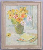 Still life summer flowers, mid-20th century oil on canvas, signed with monogram, 60cm x 50cm, framed