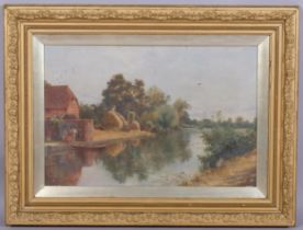 Arthur Dudley (1864 - 1915), rural river scene, oil on canvas, signed, 34cm x 52cm, framed Small