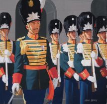 John Berry (1920 - 2009), Royal Guards, original gouache illustration, image 30cm x 30cm, unframed