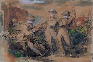 William Dargie (Australian, 1912 - 2003), Second World War Period study of 3 soldiers, ink/