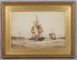 Frederick James Aldridge (1850 - 1933), leaving Shoreham, watercolour, signed, 35cm x 53cm, framed