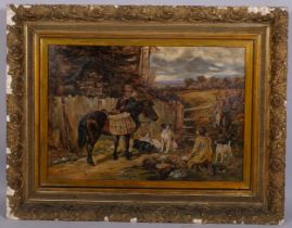 A Dollond?, the gamekeeper's catch, oil on canvas, late 19th century, indistinctly signed, 46cm x