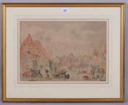 Alec Gowans, mid-20th century bomb damaged buildings, watercolour, 29cm x 41cm, framed Slight even