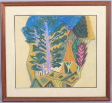 20th century Indonesian School, abstract landscape, crayon/pastel on paper, unsigned, 40cm x 44cm,