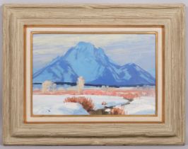 Conrad Schweiring (American, 1916 - 1986), Dusk, Teton Wyoming, oil on board, signed, original