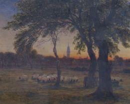 Waller Hugh Paton (1828 - 1895), flock of sheep at sunset, watercolour, signed and dated 1871,