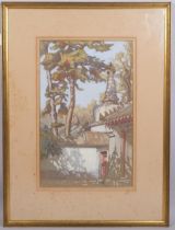 Anna Hotchkis (1885 - 1984), pagoda in temple, Tan Che Ssu (Beijing), watercolour, exhibition