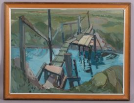 Colin Hodgkinson, a creek near Wells Norfolk, oil on board, signed and dated 1968, 44cm x 60cm,