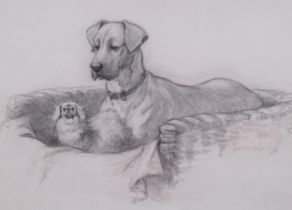 Christopher Gifford Ambler (1886-1965) pencil and wash drawing on paper, Between the Great Paws,