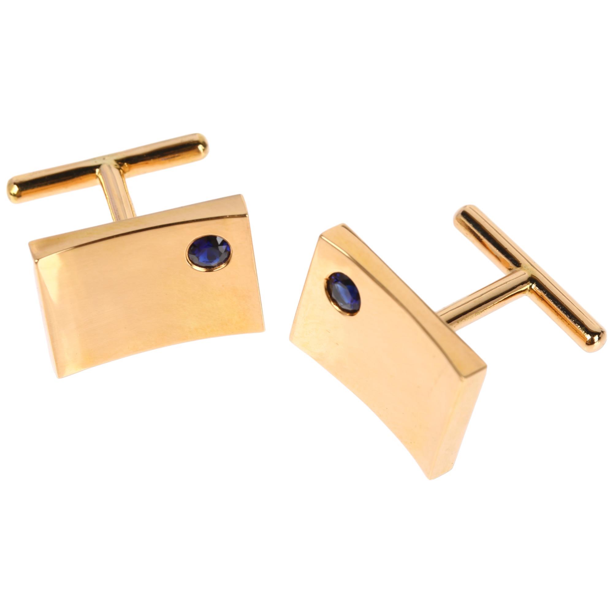 A pair of Ceylon sapphire cufflinks, by Vogue Jewellers Ltd, unmarked gold settings with rectangular - Image 2 of 4
