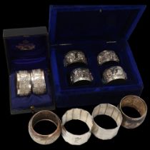 10 silver napkin rings, including Iraqi niello example, cased set of 4 Indian deity examples, 9oz