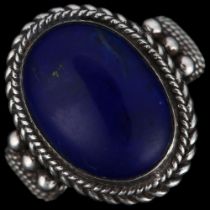 CREOLE/PER NILSON - a Danish sterling silver lapis lazuli dress ring, setting height 21.4mm, size O,