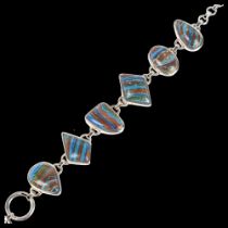 A modern sterling silver rainbow calsilica panel bracelet, 21cm, 42.1g No damage or repair, all