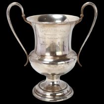 A George V silver 2-handled pedestal trophy cup, no maker, London 1919, Challenge cup presented to