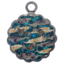 A miniature Japanese silver and enamel double-sided pendant, with Mount Fuji scene and bats among
