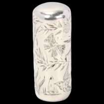 A Victorian Aesthetic Movement silver pocket travelling scent flask, John Millward Banks, Birmingham