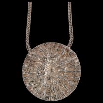 A modern Danish sterling silver crater pendant necklace, on silver chain, pendant 29.2mm, chain