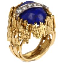 ALAN MARTIN GARD - a modernist 18ct gold lapis lazuli and diamond ring, maker AMG, London 1969,