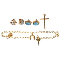 Various 9ct gold jewellery, including opal triplet earrings, charm bracelet etc, 7.1g gross Lot sold