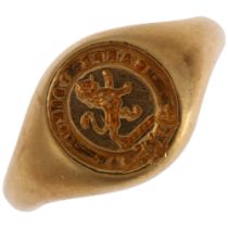 An early 20th century 18ct gold seal signet ring, maker CG&S, London 1926, intaglio carved with