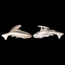 A pair of sterling silver figural salmon fish cufflinks, indistinct maker, London 1990, 29.8mm, 11.