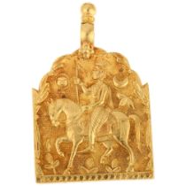 An Indian Rajasthani Tribal Bhumiya Raj amulet pendant, unmarked high carat gold settings, relief