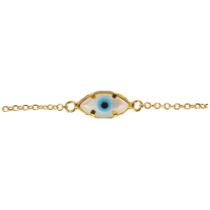 A modern 14ct gold mother-of-pearl 'Evil Eye' bracelet, 17cm, 0.8g No damage or repair, no broken