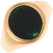 An early 20th century 18ct gold bloodstone seal signet ring, indistinct maker, London 1923, intaglio