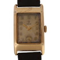TUDOR - a Vintage 9ct gold mechanical wristwatch, circa 1940s, rectangular silvered dial with