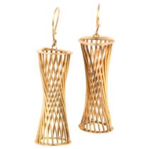 A pair of silver-gilt spiral tube drop earrings, with shepherd hook fittings, 54.5mm, 10.6g No