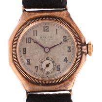 ROLEX - a Vintage 9ct rose gold Oyster Prima mechanical wristwatch, circa 1927, circular silvered