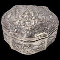 A German silver dressing table box, imported by William Moering, London 1902, relief embossed